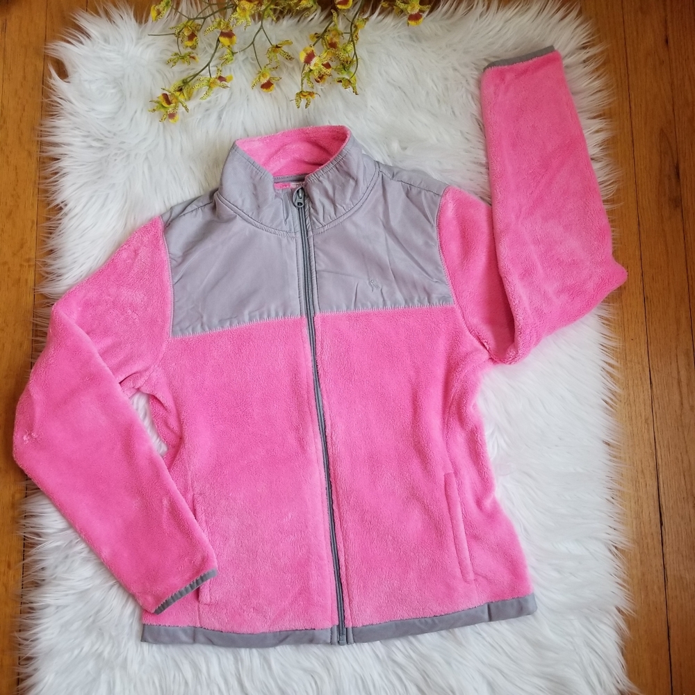 Danskin Fuzzy Sweater With Zipper, Pink and Gray, SIZE M.